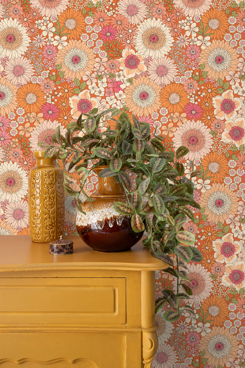 ESTAhome behang retro bloemen oranje en roze - 53 cm x 10.05 m - 131315