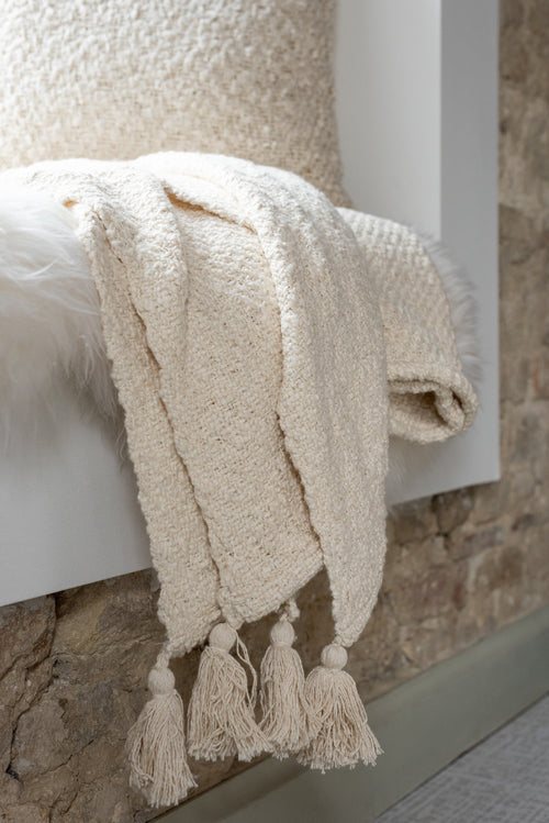 J-Line plaid Kwasten - katoen - creme - 180 x 130 cm - vtwonen shop