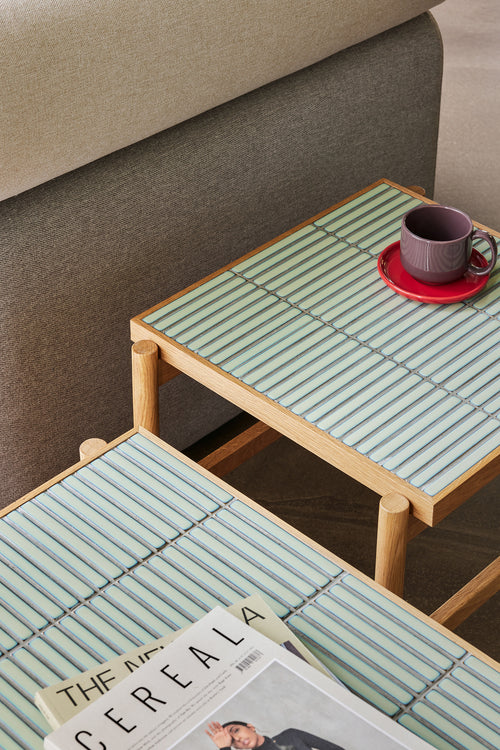 Hübsch bijzettafel Tile - mdf/eikenfineer/eiken/tegels - 45x50xh44cm