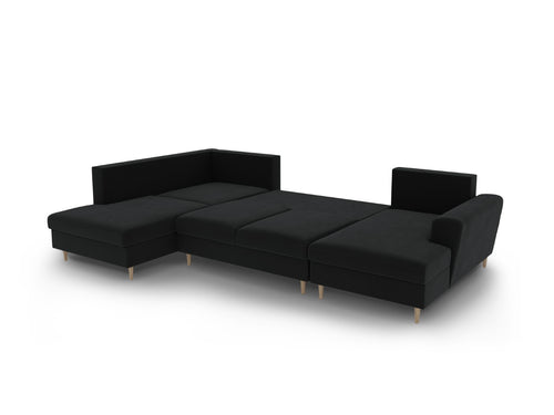 Cosmopolitan Design Links panoramische slaapbank met opbergdoos Kyoto 7-zits, flueel zwart - 194x313x88cm
