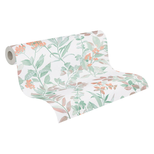 Livingwalls behang bloemmotief groen en terracotta - 53 cm x 10.05 m - AS-391715