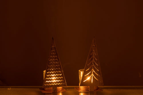 J-Line theelichthouder  Kerstboom - metaal - goud - 2 stuks - vtwonen shop