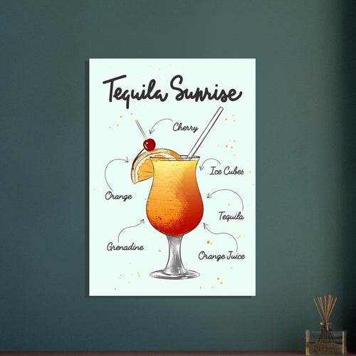 Artfulprints  Tequila Sunrise cocktail – Illustratie   poster 50x70 cm