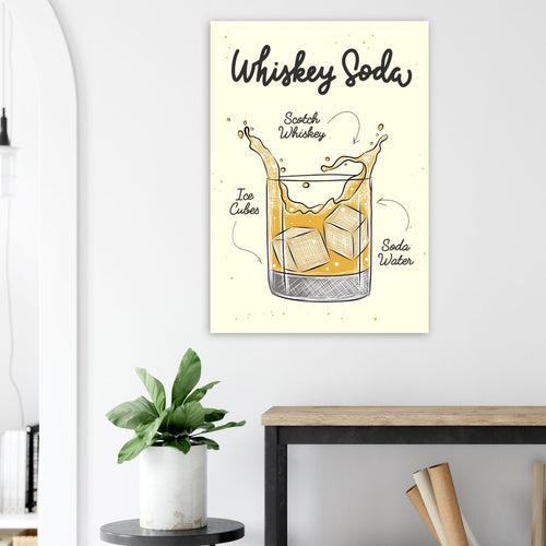 Artfulprints  Whiskey Soda cocktail – Illustratie   poster 70x100 cm