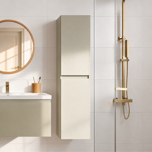 LOMAZOO badmeubelset Sorrento - met hoge kast & witte wastafel - greige - 100 cm