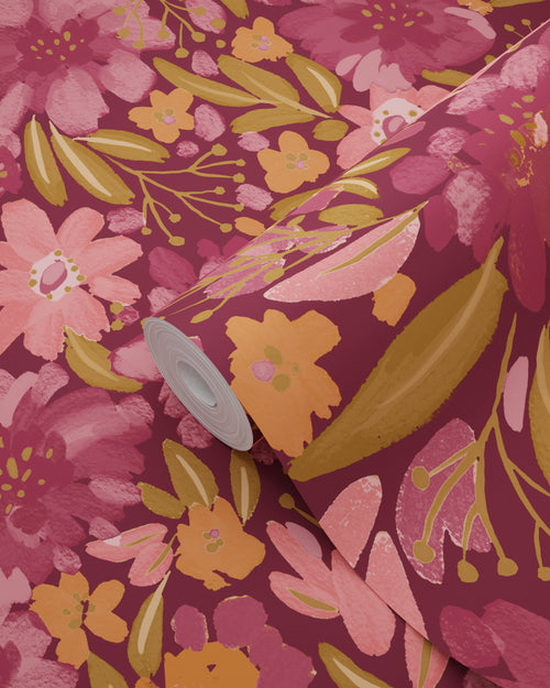 ESTAhome behang bloemen paars, groen en roze - 50 x 900 cm - 132199