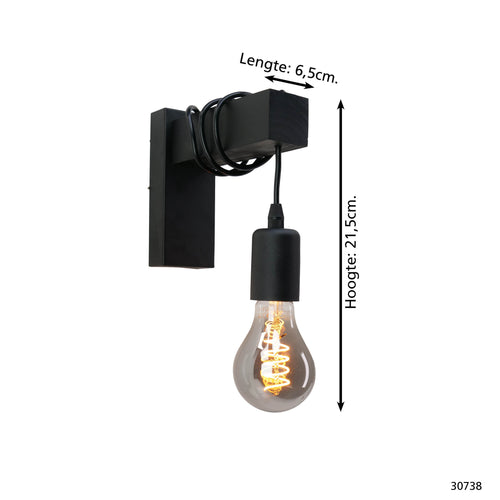 EGLO wandlamp Townshend - e27 - hout/staal - zwart - vtwonen shop