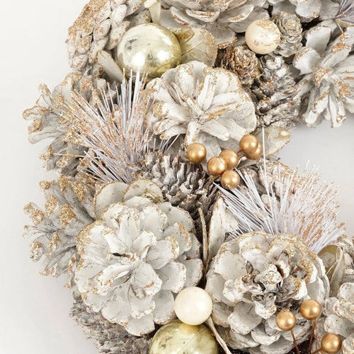 Mica Decorations Kerstkrans Hanley H9 x Ø45 cm - Deurkrans met Dennenappels - Kerst Krans Deur en Tafel - Multifunctionele Kerstversiering - Wit