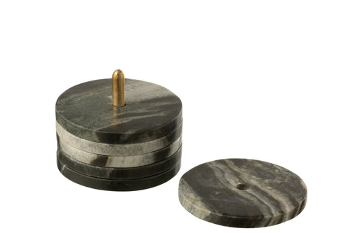 J-Line onderzetter Rond Marmer - steen - zwart/grijs - doos van 6