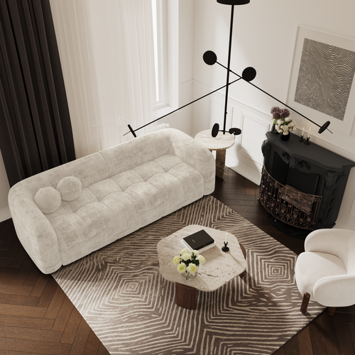 Sia Home - Rechte bank HAUSSMANN - Fluweel - Crème - 226cm