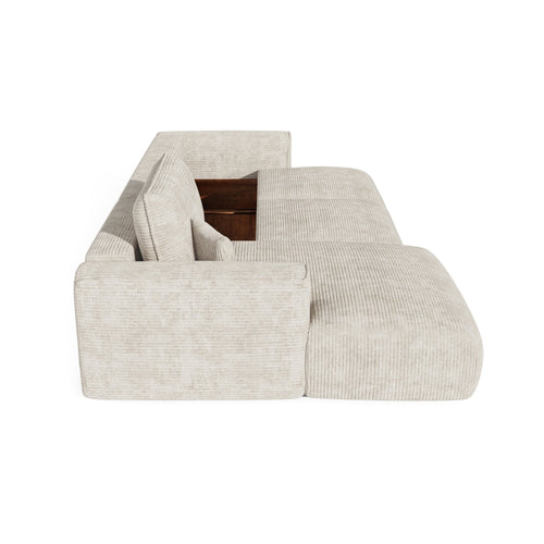 Premium Interiors - Linkshoekbank met slaapfunctie en opbergruimte COMO - corduroy crème 297cm