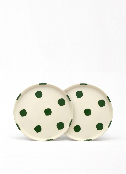 vtwonen -  Lunchbord - Stippen - Groen - Set van 2 - Keramiek - 20cm