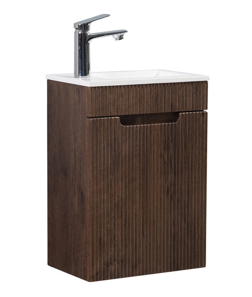 Badplaats Toiletmeubel Thermis 40 x 22 cm – Walnoot Bruin – Fonteinmeubel met Witte Wastafel