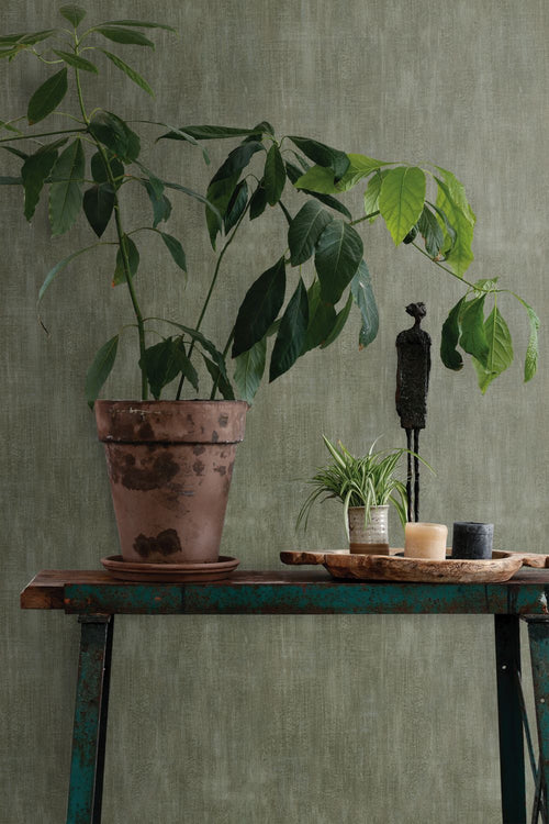 ESTAhome behang betonlook olijfgroen - 53 cm x 10.05 m - 148754