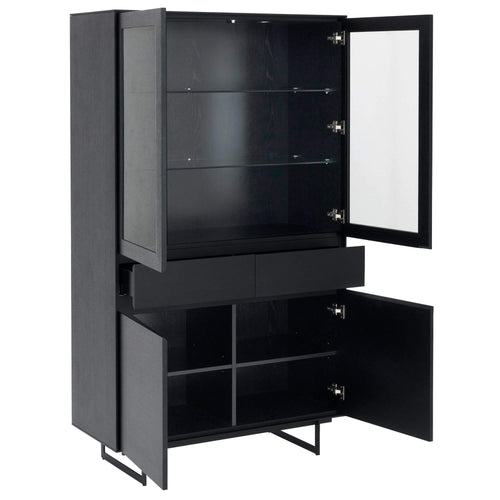 Furnhouse vitrinekast Tokyo - Zwart - MDF, zwart eikenfineer - 45x110x190