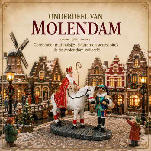 Luville Sinterklaasscène met Piet en Ozosnel - Kerstdorpfiguur uit de Molendam-serie - Sinterklaasdecoratie van Polyresin - Miniatuur voor Winterdorp