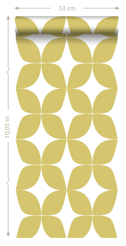 ESTAhome behang grafisch motief okergeel en wit - 53 cm x 10.05 m - 139098 - vtwonen shop