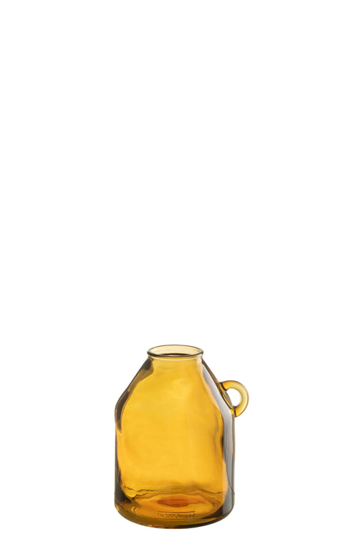 J-Line vaas Handvat Cilinder - glas - oker - small - Ø 18 cm