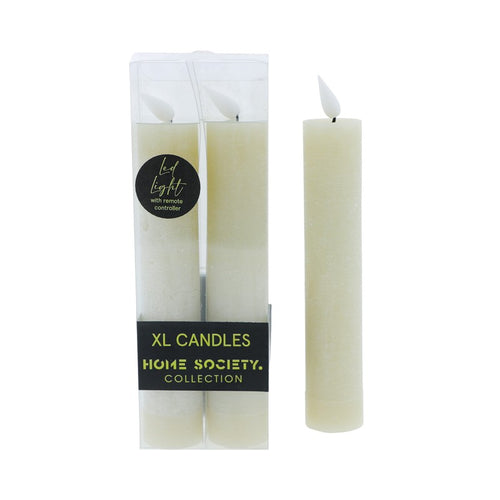 Home Society LED Kaars XL - greige - was/kunststof - ∅ 3,5 cm / H 20,5 cm - set van 2 - vtwonen shop