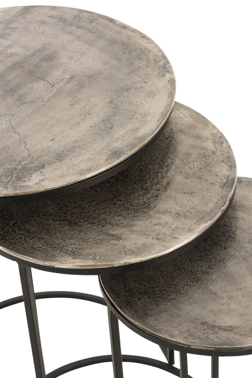 J-Line bijzettafel Rond - aluminium - zwart/grijs - set van 3