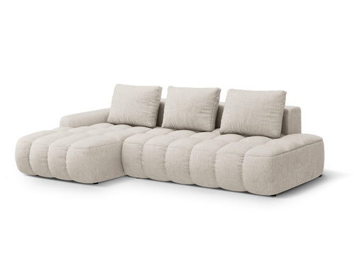 Cosmopolitan Design Uitklapbare hoekbank links met opbergdoos Linz 3-zits, structurele stof beige - 142x275x84cm