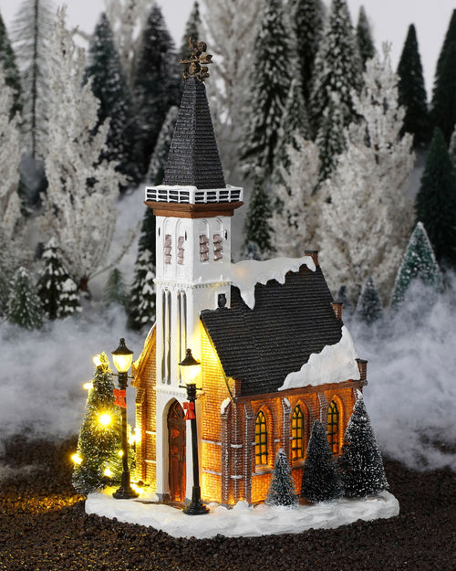 LuVille Kerstdorp Miniatuur Kerk - L15 x B17 x H31 cm - vtwonen shop