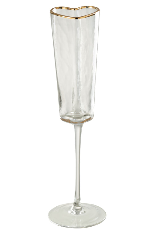 J-Line champagneglas Hart - glas - goud/transparant - vtwonen shop