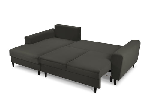 Cosmopolitan Design Uitklapbare hoekbank links met opbergdoos Kyoto 4-zits, ribfluwelen, zwart - 145x241x88cm