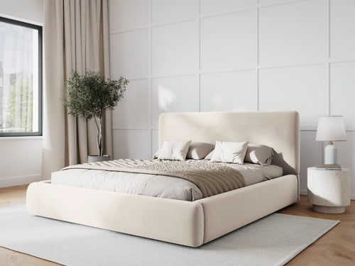 Cosmopolitan Design Opbergbed met hoofdeinde Colonel 140x200cm, flueel, lichtbeige - 220x160x100cm