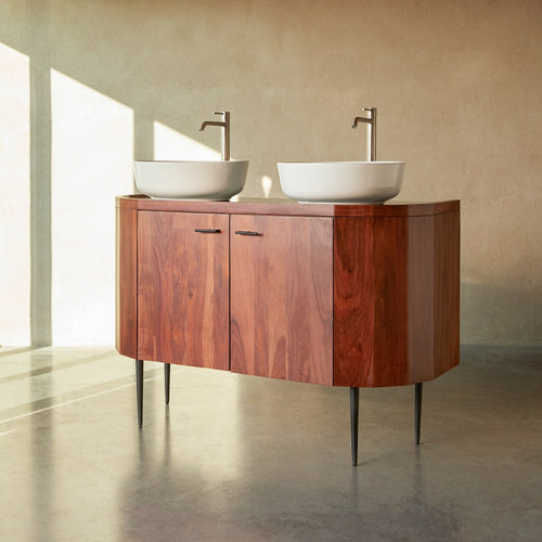 Tikamoon Wastafelkast van massief palissander en marmer 120 cm - Bruin - vtwonen shop