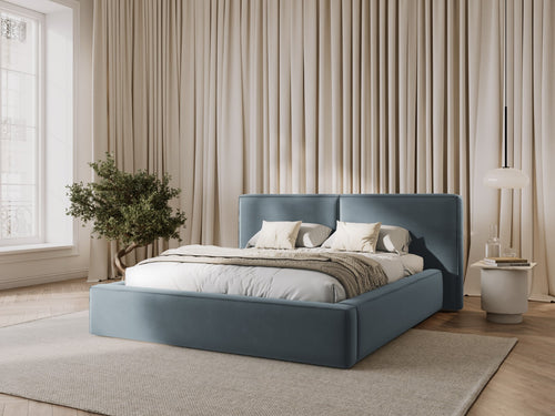 Micadoni Opbergbed met hoofdeinde Jodie 180x200cm, flueel, lichtblauw - 228x234x108cm