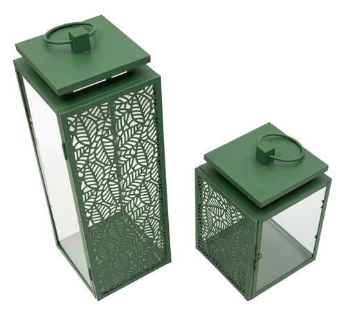 Set van 2 metalen lantaarns groen 15x14,5x41,5 - 15x14,5x24 cm