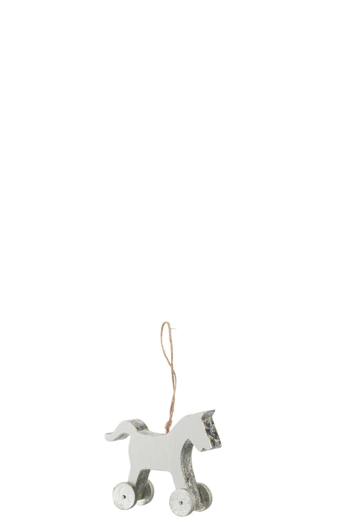 J-Line hanger Paard - hout - wit/zilver - 4 stuks