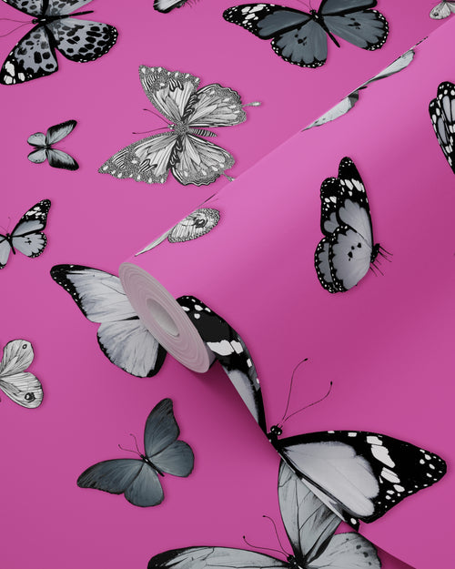 ESTAhome behang vlinders zwart en roze - 53 cm x 10.05 m - 138511