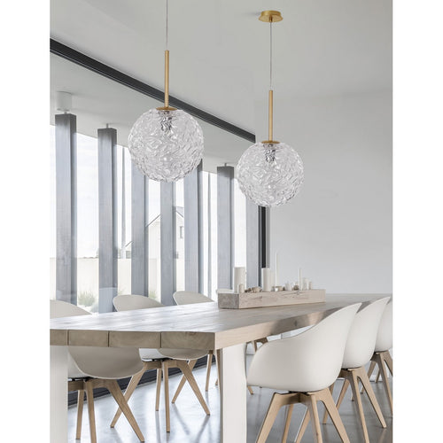 Merano Concord Globe Hanglamp Plafondlamp Helder Gestructureerd Glas, Geborsteld Goud Staal LED E27