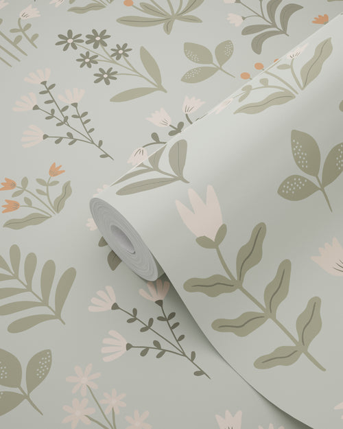 ESTAhome behang veldbloemen licht vergrijsd groen en beige - 50 x 900 cm - 131097 - vtwonen shop