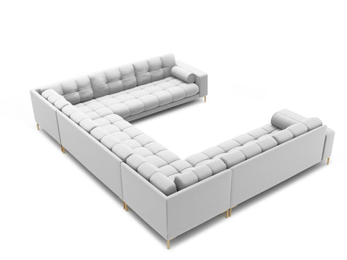 Cosmopolitan Design Panoramische bank Bali 9-zits, structurele stof, lichtgrijs - 256x327x75cm