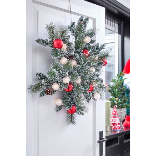 Black Box Trees Kaprun Kerstkrans Ster met Warm Witte LED Verlichting - Ø60 cm - Groen Frosted, Rood