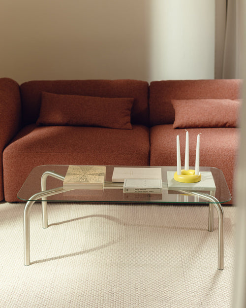 noo.ma Uku salontafel 84,2 x 84,2 x 8,7 cm - glas en geborsteld staal