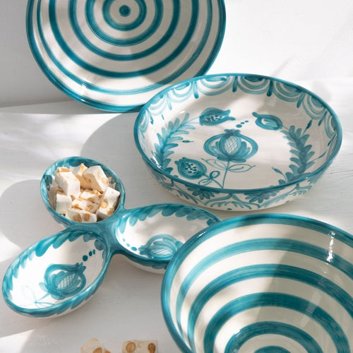 J-Line schaal Granada Low - keramiek - wit/aqua - large - Ø 25 cm - vtwonen shop