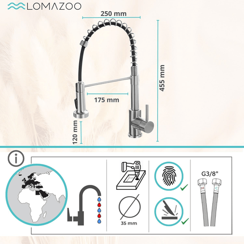 LOMAZOO keukenkraan Pearl - met uittrekbare uitloop - mengkraan