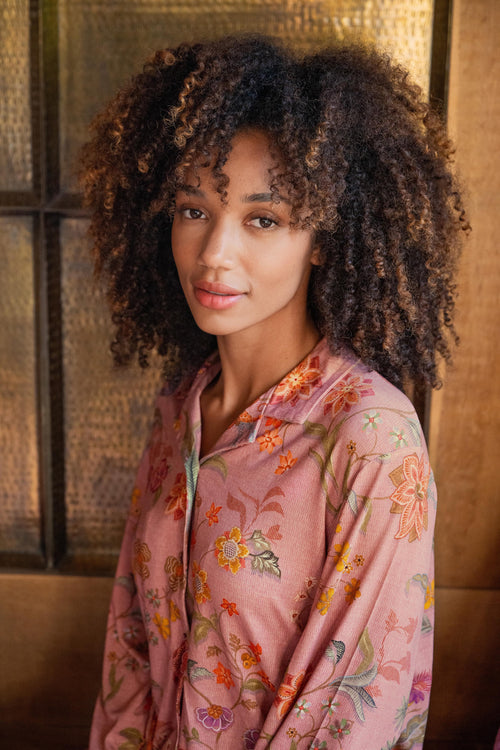 Pip Studio - Faye Pyjama t-shirt - Lange mouw Dames - Coco Flower - Koraal - L - vtwonen shop