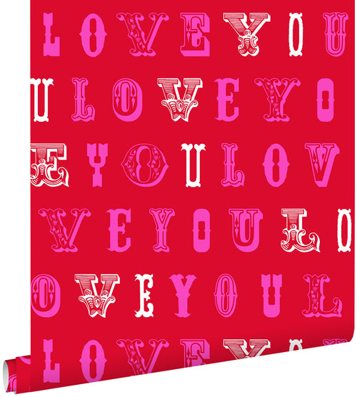 ESTAhome behang love you - quotes rood en roze - 53 cm x 10.05 m - 136834