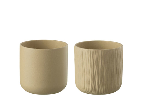 J-Line bloempot Gen - keramiek - beige - large - 2 stuks - Ø 18.5 cm