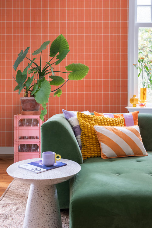 ESTAhome behang kleine tegeltjes oranje en wit - 50 x 900 cm - 139963 - vtwonen shop