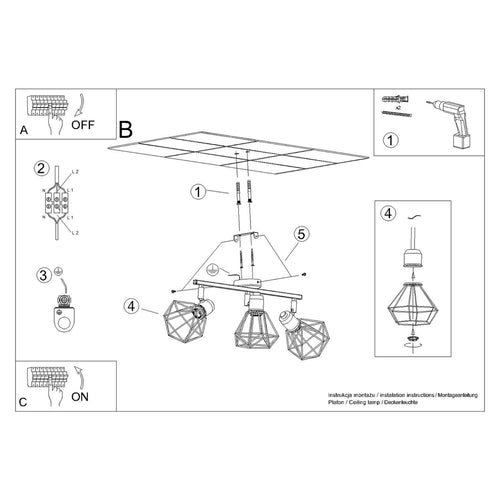 Sollux Lighting Plafondlamp ARTEMIS 3 zwart - 52x17x19cm