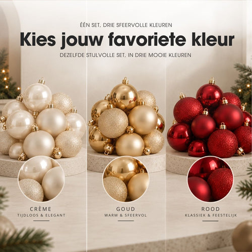 Mica Decorations Bal Onbreekbaar Creme 27 Stuks - Kerstballenset van Kunststof - Onbreekbare Kerstballen Ø8 cm - Ideaal voor Kinderen en Huisdieren in