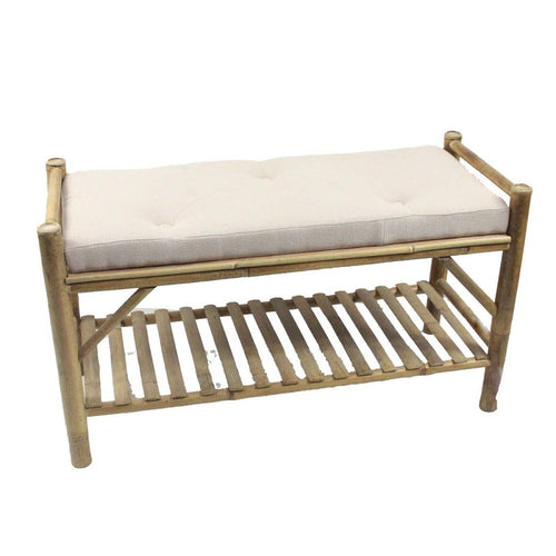 Home Society Bankje Isabel - naturel/wit - rattan - 87 x 35,5 x 40 cm - boho look - vtwonen shop