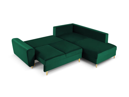 Cosmopolitan Design Converteerbare hoekbank rechts met opbergdoos Kyoto 5-zits, flueel, flessengroen - 194x243x88cm