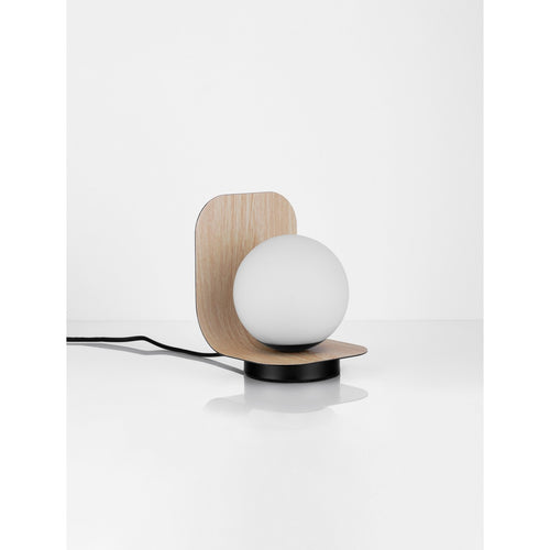 Nova Luce KAMEN Bolvormige tafellamp van hout, zwart, opaal, E16 fitting, 1x5W, aan/uit-schakelaar.